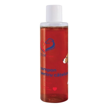 Sampon pentru catei, cu aroma de capsuni, TopCare, 200 ml Sampon pentru catei, cu aroma de capsuni, TopCare, 200 ml