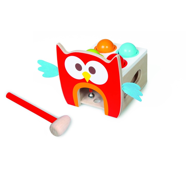 Jucarie Bufnita cu bile, Scratch, multicolor, cu ciocan si clopotel