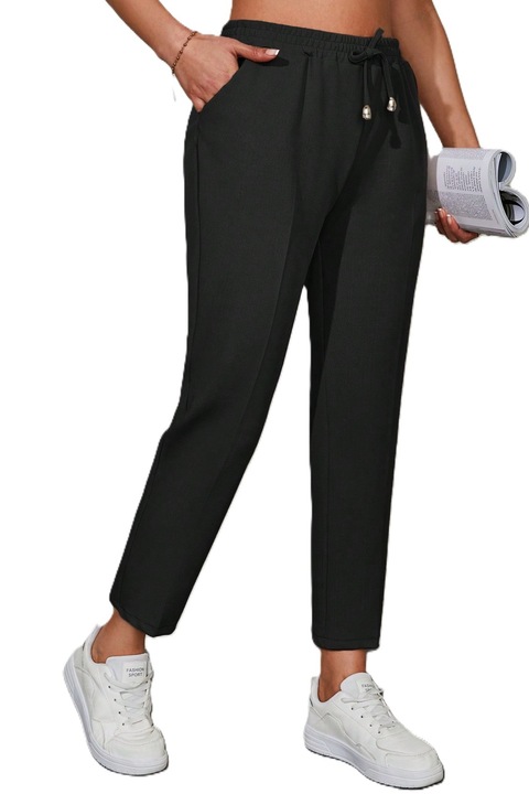 Pantaloni Dama, Cu Talie Reglabila Cu Snur Si Buzunare Oblice, Negru