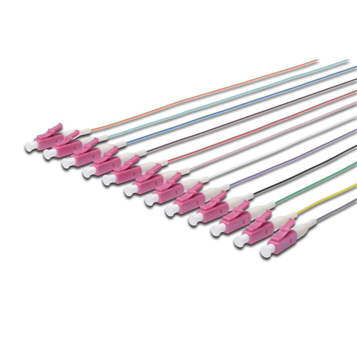 Set cabluri pigtail FO, Digitus, 12 buc, LC, MM OM4, 50/125