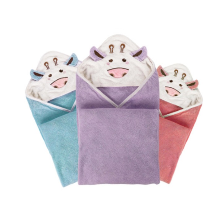 Prosop cu gluga pentru copii, 100% bumbac, certificat OEKO-TEX, 76x127cm, multicolor