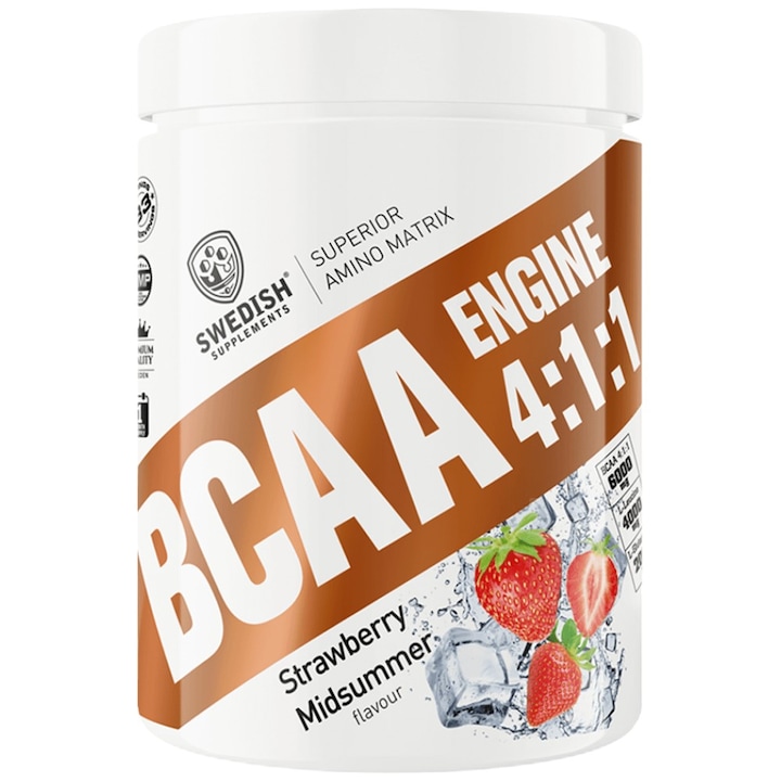 Хранителна добавка SWEDISH Supplements BCAA Engine 4:1:1, Ягода, 400 грама