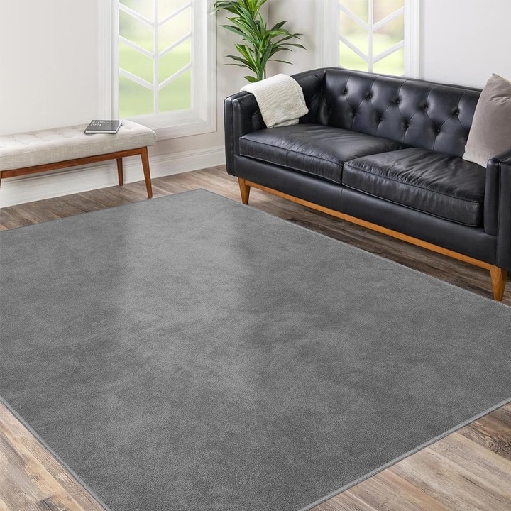 Covor modern, YISYNIM, minimalist, moale, antiderapant, 1.6x2.3m, gri