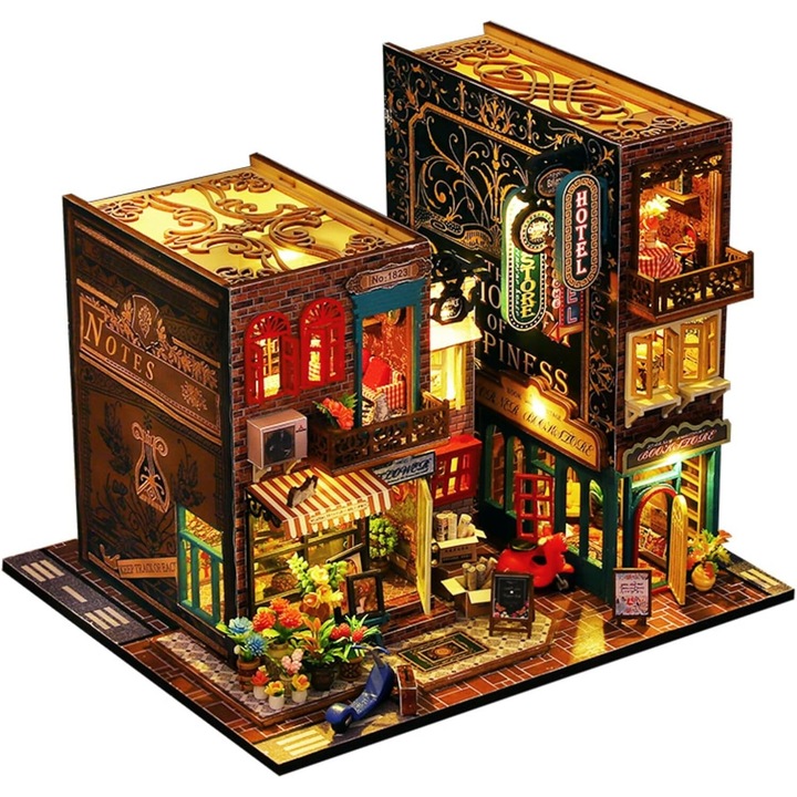 Miniatűr DIY készlet, WALALLA, 3D puzzle bútorokkal és LED-ekkel, fából készült műalkotás, többszínű, 14+