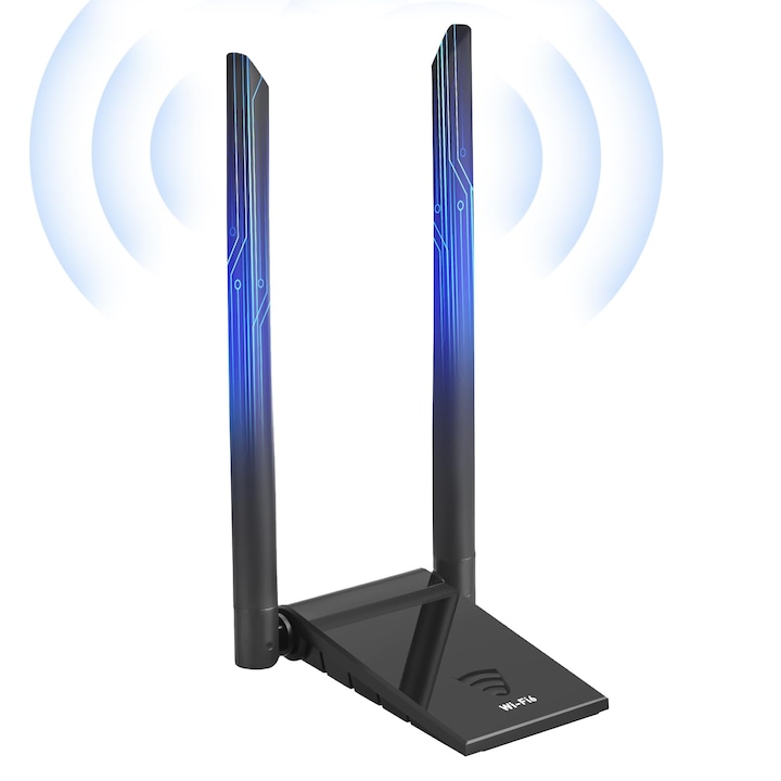 USB WiFi 6 мрежова карта, AX1800 PC WiFi адаптер, 2 двулентови 5dBi антени, поддръжка на WPA3, за Windows 11/10, WALALLA