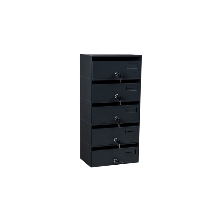 Cutie Postala Metalica Modul 5, Cadru Negru/Usa Neagra 300x200x625
