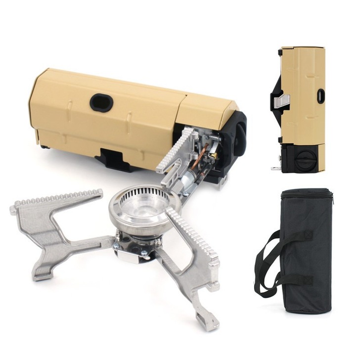 Arzator camping, WALALLA, 2600W, pliabil, cu protectie impotriva presiunii, bej, 30x34x10.5 cm