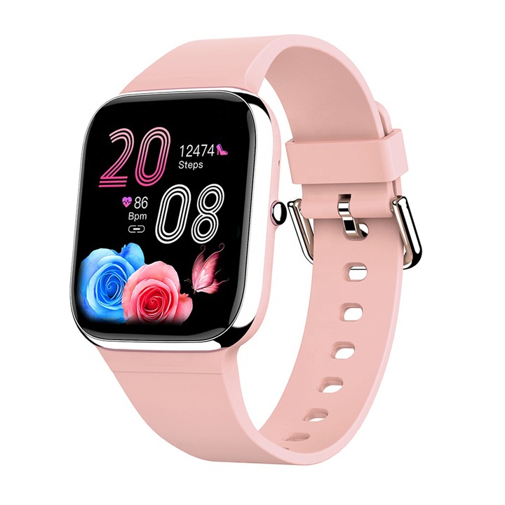Okosóra egészségfigyelővel, többféle edzésmóddal, rózsaszín, állítható méretű, szilikon