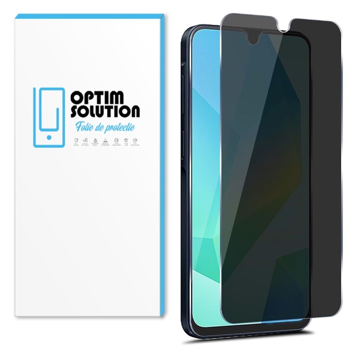 Optim Solution Noble Adatvédelmi Fólia Samsung Galaxy A26 készülékhez, AntiSpy edzett üveg, csúcsminőségű 9H+ védelem, biztonságos kijelző, UHD, érzékeny érintés, ujjlenyomat-mentes, Optim Solution Premium Tech, oleofób bevonat, fekete