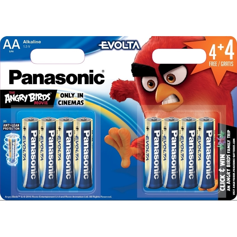 Baterii Panasonic Alkaline Evolta LR6 AA blister 4+4 buc Editie limitatata Angry Birds