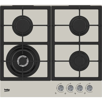 Plita incorporabila Beko HILW64225SBG, Gaz, 4 Arzatoare, Arzator Wok, 60 cm, Sticla crem Plita incorporabila Beko HILW64225SBG, Gaz, 4 Arzatoare, Arzator Wok, 60 cm, Sticla crem