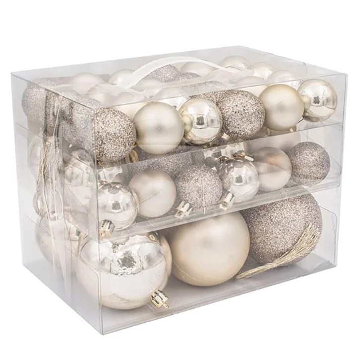 Set Globuri de Craciun, 44 bucati, 4-6-8 cm