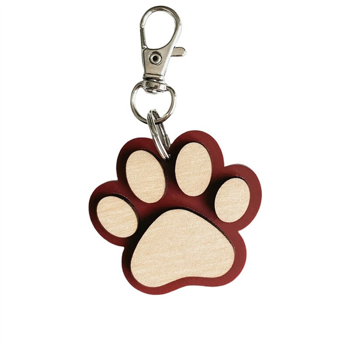 Kulcstartó fa nyomattal, 4,5x4x0,6 cm, natúr színű