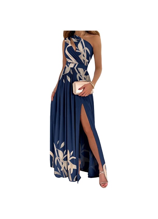 Jormftte női ruha, magas derék, ujjatlan, kék, poliészter