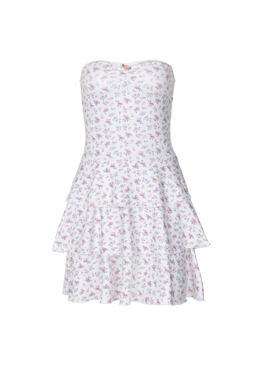 Jormftte ruha, fehér, poliészter, pánt nélküli, rövid