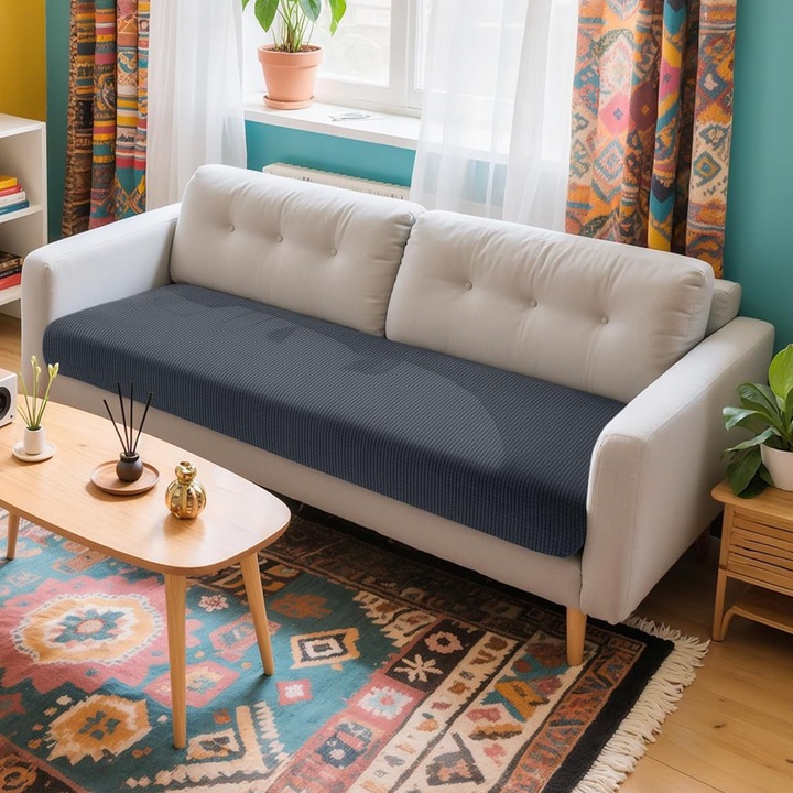 Husa Elastica Pentru Scaun Canapea, Hggzeg, 2 locuri, Husa canapea coltar, Lungime 100-125 cm, Cu centura elastica, Elasticitate ridicata, Rezistent la apa, Usor de curatat, Poliester, Gri inchis