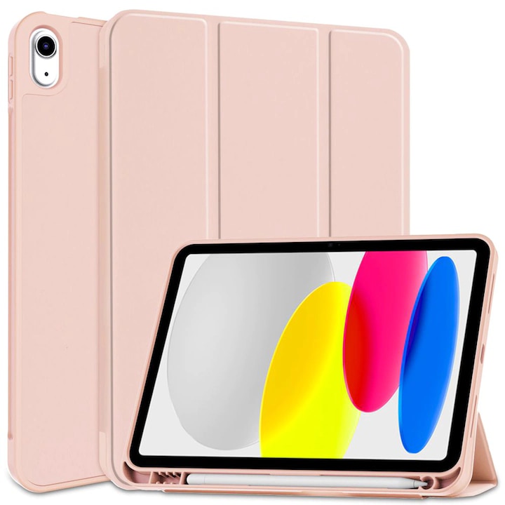 Husa de protectie pentru iPad (A16) 11 generatie de 11 inch 2025, husa pentru iPad 10 generatie de 10, 9 inch 2022, cu suport pentru stilou, husa inteligenta cu suport pliabil in trei, husa spate ultra-subtire din TPU moale, Roz