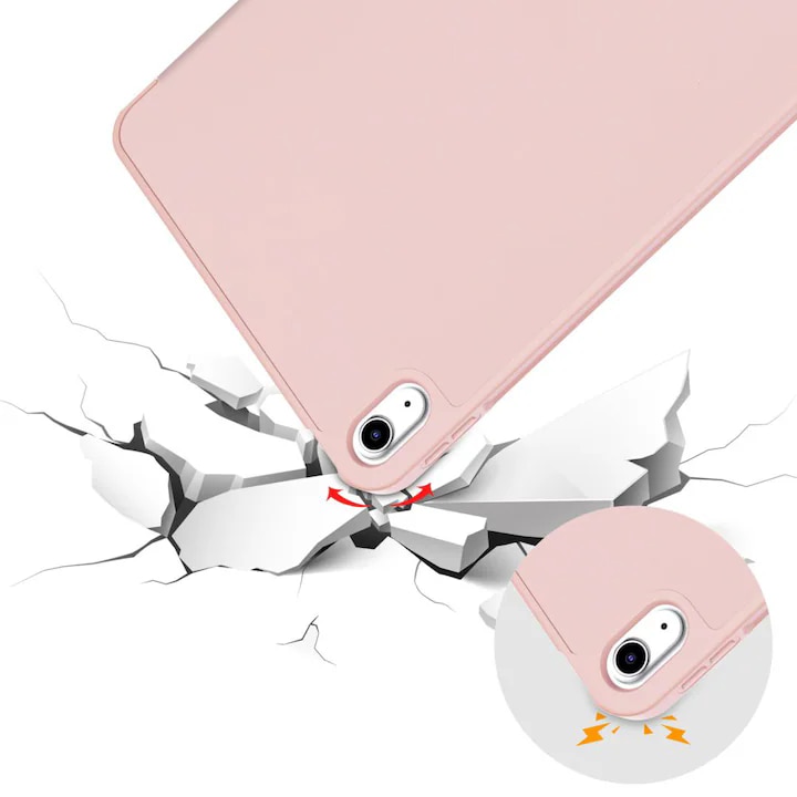 Husa de protectie pentru iPad (A16) 11 generatie de 11 inch 2025, husa pentru iPad 10 generatie de 10, 9 inch 2022, cu suport pentru stilou, husa inteligenta cu suport pliabil in trei, husa spate ultra-subtire din TPU moale, Roz