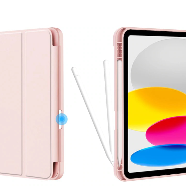 Husa de protectie pentru iPad (A16) 11 generatie de 11 inch 2025, husa pentru iPad 10 generatie de 10, 9 inch 2022, cu suport pentru stilou, husa inteligenta cu suport pliabil in trei, husa spate ultra-subtire din TPU moale, Roz