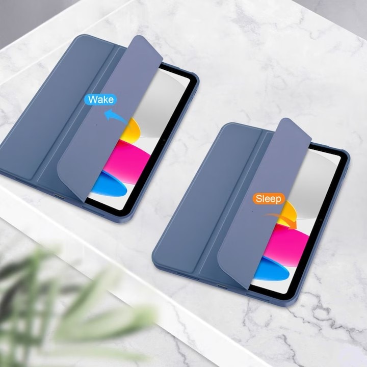 Husa de protectie pentru iPad (A16) 11 generatie de 11 inch 2025, husa pentru iPad 10 generatie de 10, 9 inch 2022, cu suport pentru stilou, husa inteligenta cu suport pliabil in trei, husa spate ultra-subtire din TPU moale, Albastru Violet