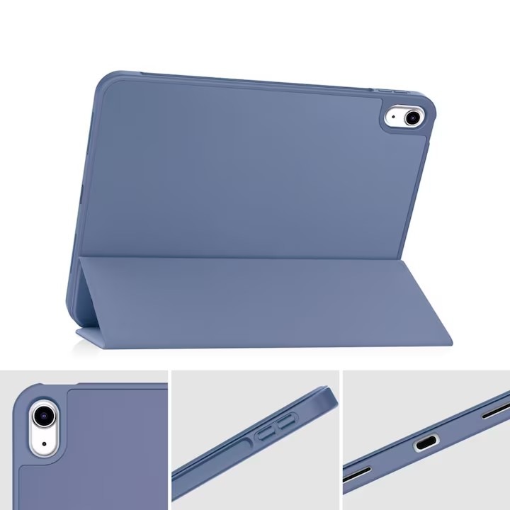 Husa de protectie pentru iPad (A16) 11 generatie de 11 inch 2025, husa pentru iPad 10 generatie de 10, 9 inch 2022, cu suport pentru stilou, husa inteligenta cu suport pliabil in trei, husa spate ultra-subtire din TPU moale, Albastru Violet
