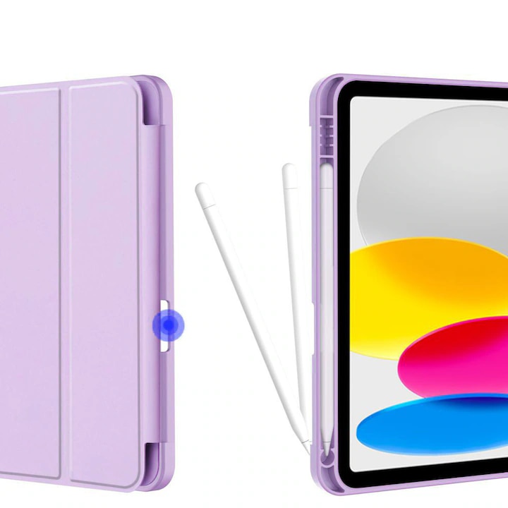 Husa de protectie pentru iPad (A16) 11 generatie de 11 inch 2025, husa pentru iPad 10 generatie de 10, 9 inch 2022, cu suport pentru stilou, husa inteligenta cu suport pliabil in trei, husa spate ultra-subtire din TPU moale, Violet