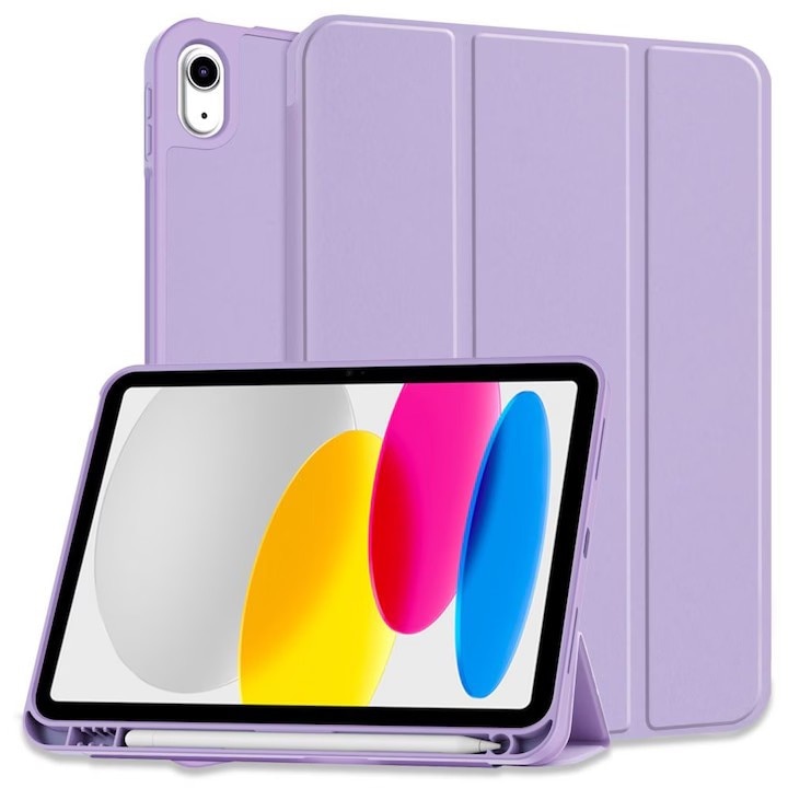 Husa de protectie pentru iPad (A16) 11 generatie de 11 inch 2025, husa pentru iPad 10 generatie de 10, 9 inch 2022, cu suport pentru stilou, husa inteligenta cu suport pliabil in trei, husa spate ultra-subtire din TPU moale, Violet