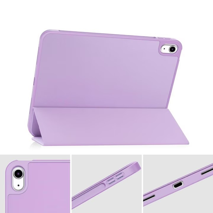 Husa de protectie pentru iPad (A16) 11 generatie de 11 inch 2025, husa pentru iPad 10 generatie de 10, 9 inch 2022, cu suport pentru stilou, husa inteligenta cu suport pliabil in trei, husa spate ultra-subtire din TPU moale, Violet