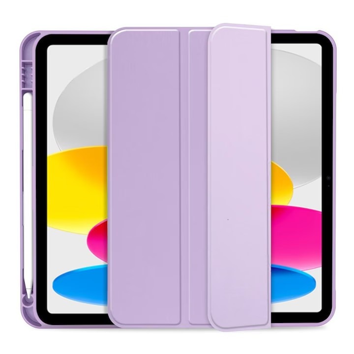 Husa de protectie pentru iPad (A16) 11 generatie de 11 inch 2025, husa pentru iPad 10 generatie de 10, 9 inch 2022, cu suport pentru stilou, husa inteligenta cu suport pliabil in trei, husa spate ultra-subtire din TPU moale, Violet
