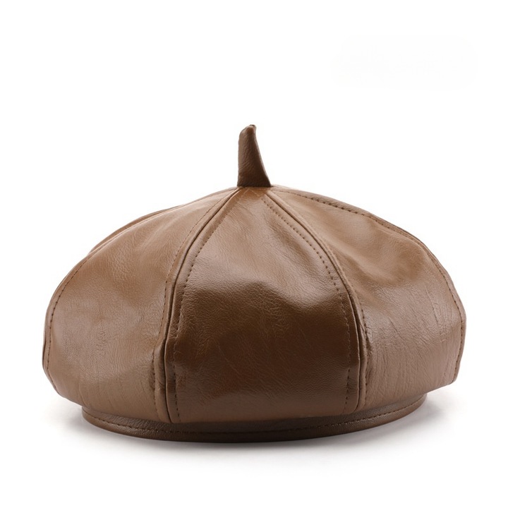 Bereta de dama, palarie vintage artist, piele, maro, 56-60cm
