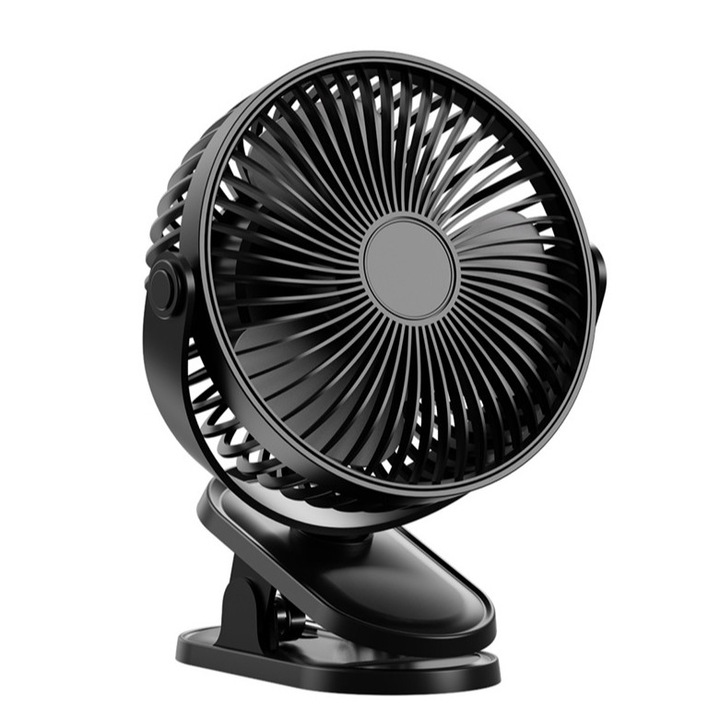 Ventilator portabil, Charmorah, 6 inci, Cu functie de clip, Pliabil, USB, 2400MAH, 4 trepte viteza, Negru
