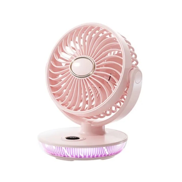 Ventilator de birou, Charmorah, 3 IN 1, Cu Iluminare, Cu Temporizator, Cu Aromaterapie, 4000mAh, pentru calatorie/vara/concerte/cadouri, ventilator de mana, ventilator portabil, mini ventilator portabil, Roz