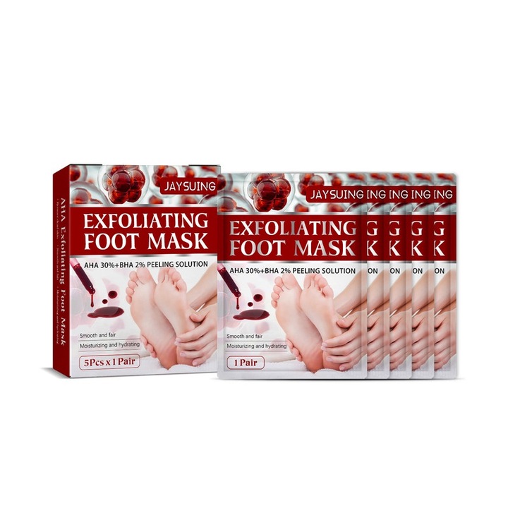 Set 5 bucati masca exfolianta cu acid de fructe pentru picioare, hidratant, 12x2.5x15cm