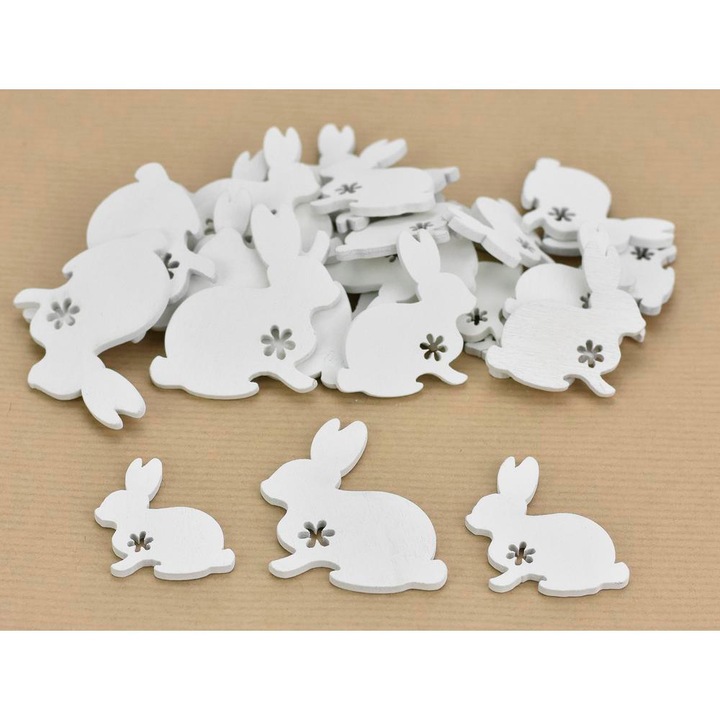 Accesoriu decorativ Iepuras cu model flori din lemn crema 30 buc/pachet