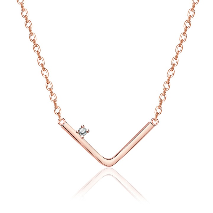 Nyaklánc 925, V forma, cirkon, geometrikus, fényes, 45 cm, ezüst