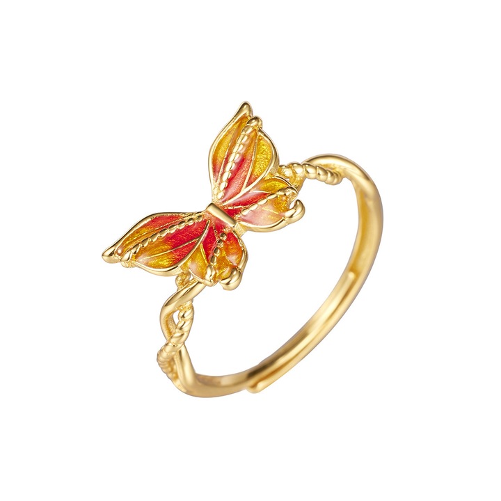 Gyűrű 925, pillangó, olajcsepp, csavar, állítható nyílás, arany