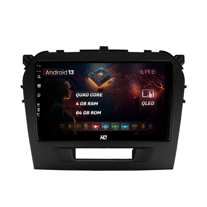 Navigatie HUB64 Suzuki Vitara (2015, ), 4GB RAM, Android 13, Quadcore, DSP, GPS, Wi-FI, Carplay, Android Auto, USB, Bluetooth, Waze, Touchscreen, 9 inch