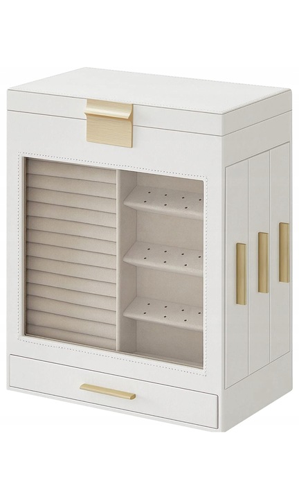 Cutie de bijuterii cu 5 sertare, organizator pentru inele, lanturi, Sticla, Catifea, Songmics