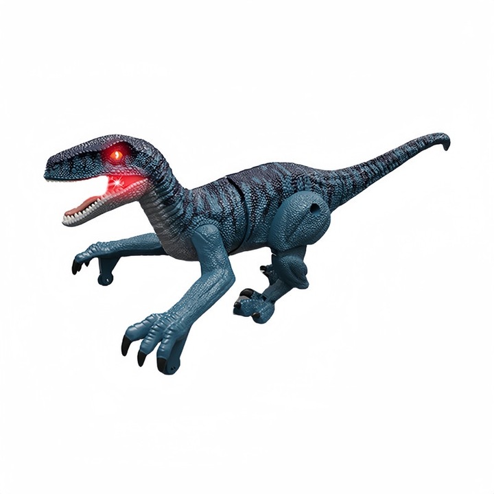 Dinozaur cu telecomanda 2.4G, jucarie electrica pentru copii, culoare gri-albastru, 21x10.5x8.2cm, functii interactive