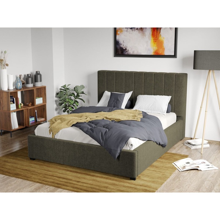 Pat Tapitat Adam cu Somiera fixa, 160x200cm, Olive-Eden12