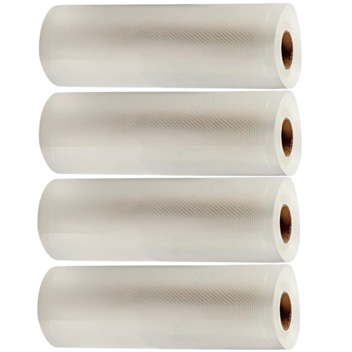 Set 4 role pungi pentru vidat si sigilat alimente SDEPOT®, pentru conservare alimente, legume, fructe, mancare, compatibilitate universala, 22 cm, cu rezistenta la caldura si inghet