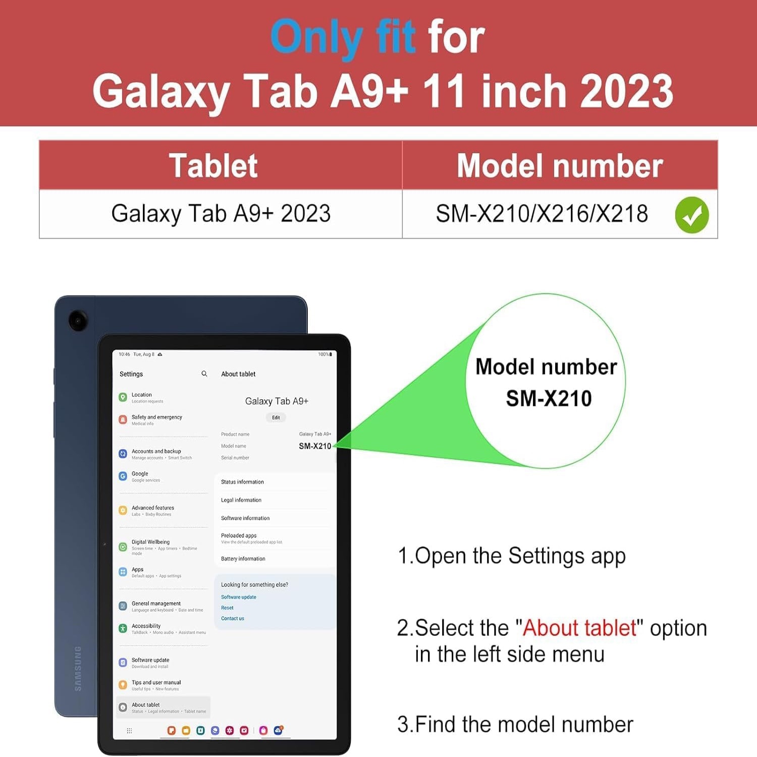 Husa de protectie tableta pentru Samsung Galaxy Tab A9+, A9 Plus, 11 inchi, 2023, cu protectie automata de somn, VIENOD, Albastru