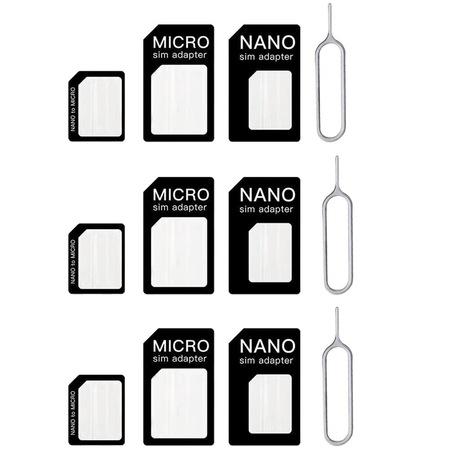 Adaptor SIM 4 in 1 cu pin de ejectare, set de 3 bucati, plastic, negru ...