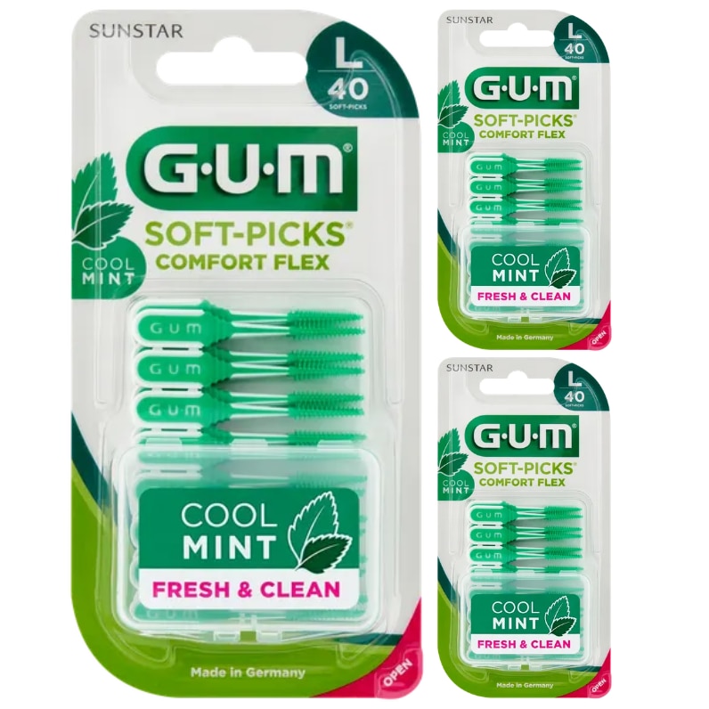 Set, 3 GUM SOFT PICKS COMFORT FLEX Curatatori interdentare Mint