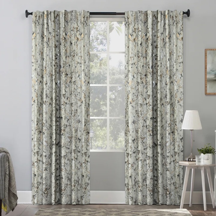 Draperie din catifea texturata cu rejansa transparenta cu ate pentru galerie, Madison, 150x225 cm, densitate 700 g/ml, Leonor, 1 buc