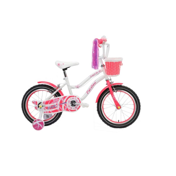 Go Kart Bike Bianca, 12 инча, за деца, 2-4 години, помощни колела, багажник, кош, бяло с розово