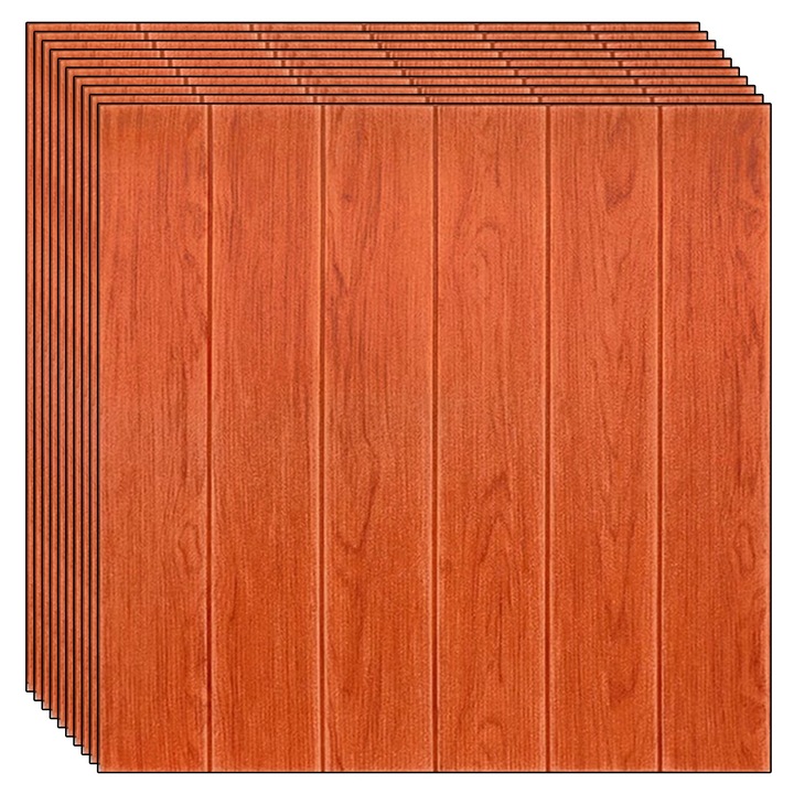 Комплект от 10 х 3D NEXTLY самозалепващи тапети, дървесен дизайн, за стена или таван, водоустойчив, регулируем, здраво лепило, лесен за монтаж, покривна площ 4,9 кв.м, 70х70 см, тъмно-тъмно кафяв, код 65