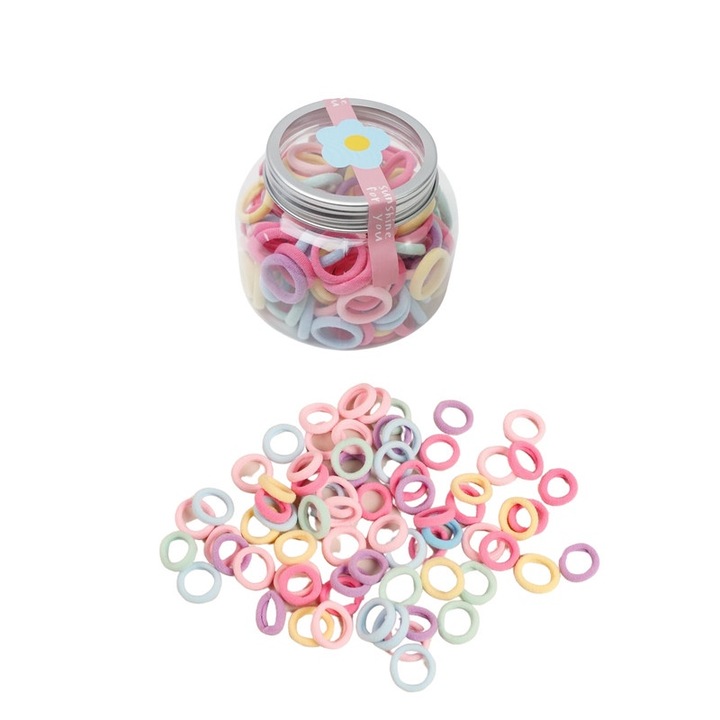 Set 140 elastice de par pentru copii, elastan, 2.5cm, multicolor