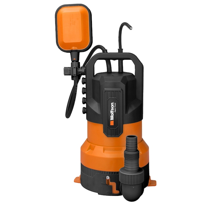 Pompa submersibila pentru apa murdara cu flotor Wolfson, 450W, 220V, 12000l/h, carcasa plastic, cablu 10m, inaltime refulare 6m, reglaj pe 3 trepte de inaltime