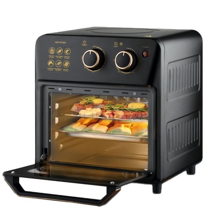 Friteuza cu Aer Cald Macvi®, Cuptor Electric cu Prajitor de Paine, Cuptor cu Convectie de 12L, Tehnologie de Circulatie a Aerului 360°